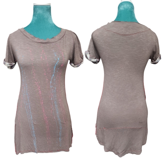 Fridays Project Made in Italy Mixed Media Splatter Paint Scoop Neck Tee Medium - Picture 2 of 8